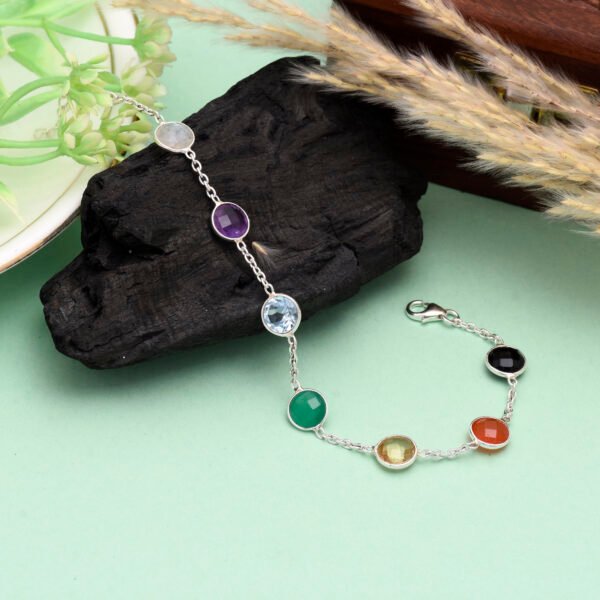 7 Chakra Stone 925 Pure Silver Adjustable Bracelet