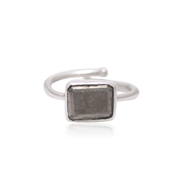 Natural Pyrite Stone 925 Silver Adjustable Ring - Image 2