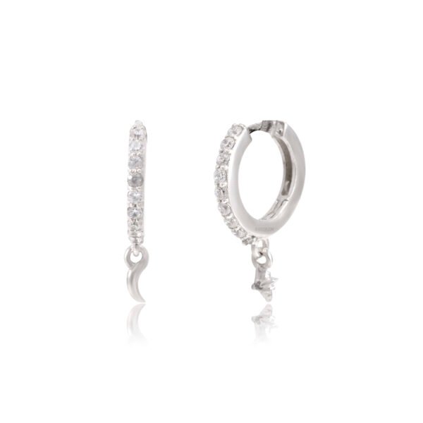 Star and Moon 925 Pure Silver Moissanite Hoop Earrings - Image 2