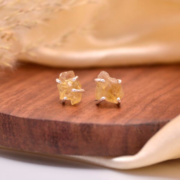 Natural Citrine 925 Pure Silver Studs Earrings
