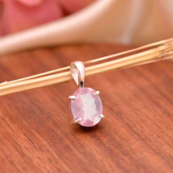 Natural Rose Quartz Stone 925 Pure Silver Pendant