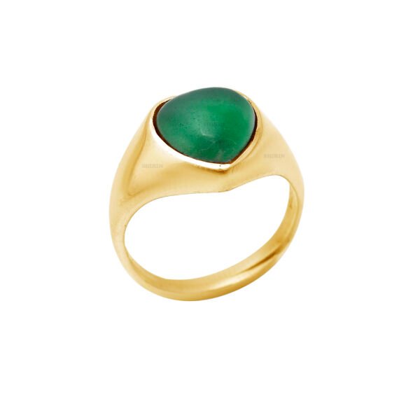 Green Aventurine Heart Shape Ring – 925 Pure Silver Gold Polish - Image 2