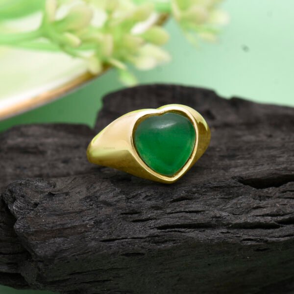 Green Aventurine Heart Shape Ring – 925 Pure Silver Gold Polish - Image 3