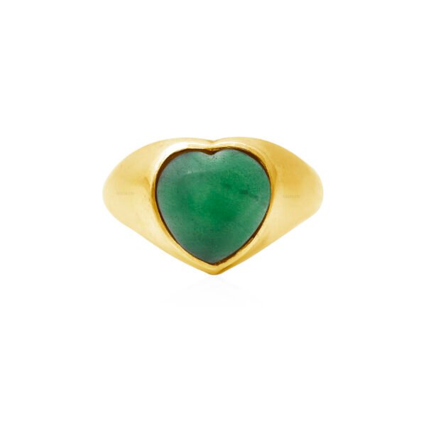 Green Aventurine Heart Shape Ring – 925 Pure Silver Gold Polish - Image 4