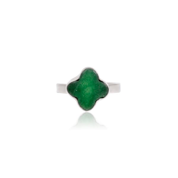 Green Onyx Clover Leaf 925 Pure Silver Adjustable Ring - Image 2