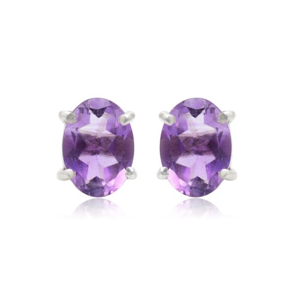 Amethyst Stone 925 Pure Silver Stud Earrings - Image 2