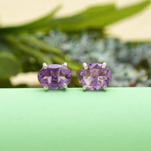Amethyst Stone 925 Pure Silver Stud Earrings - Image 3