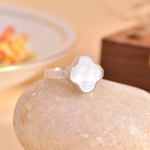 Mother of Pearl Shell 925 Pure Silver Adjustable Ring - Image 2