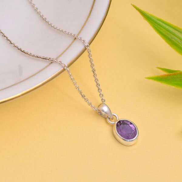 Natural Amethyst Stone 925 Pure Silver Pendant