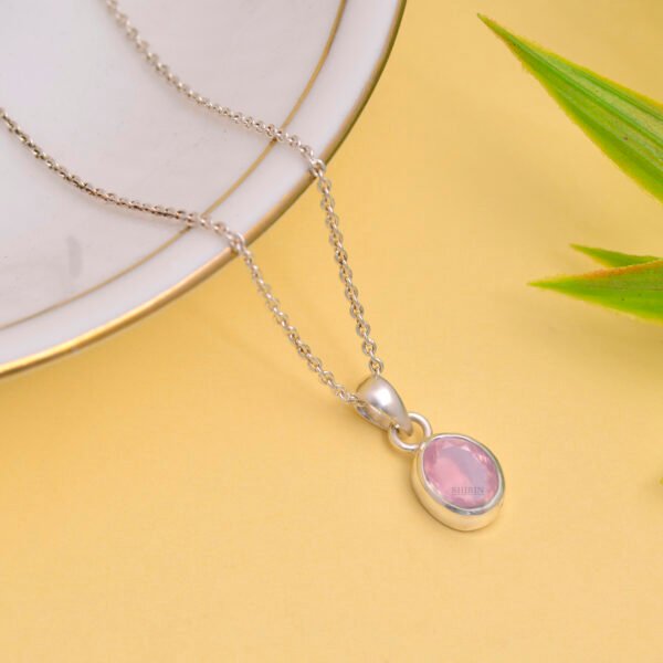 Natural Rose Quartz Stone 925 Pure Silver Pendant