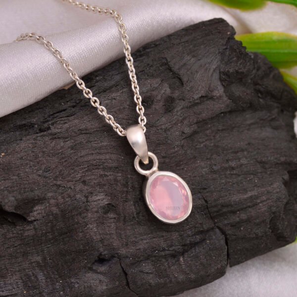 Natural Rose Quartz Stone 925 Pure Silver Pendant - Image 2
