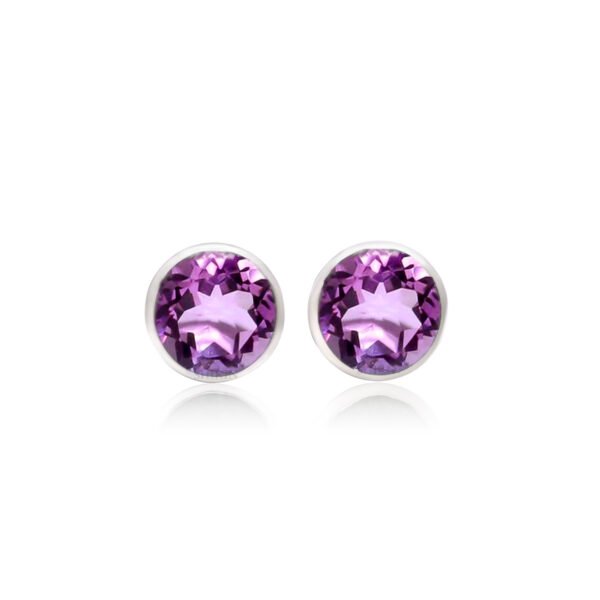 925 Pure Silver Natural Amethyst Stone Studs - Image 2