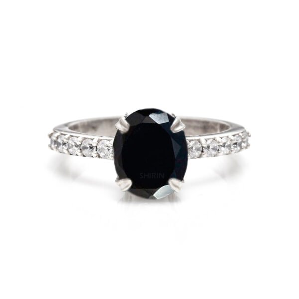 Adjustable Black Onyx and Moissanite Stone 925 Silver Ring - Image 2