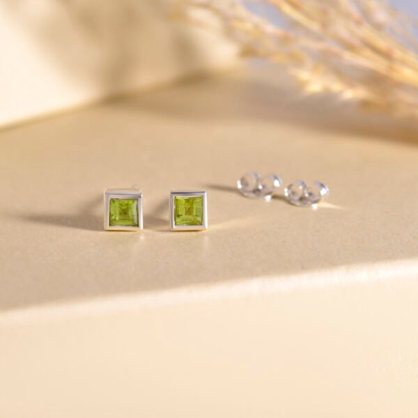 Natural Peridot Stone 925 Silver Studs Earrings - Image 2