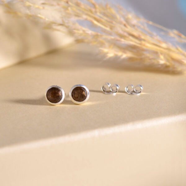 Smoky Quartz 925 Original Silver Studs Earrings - Image 2