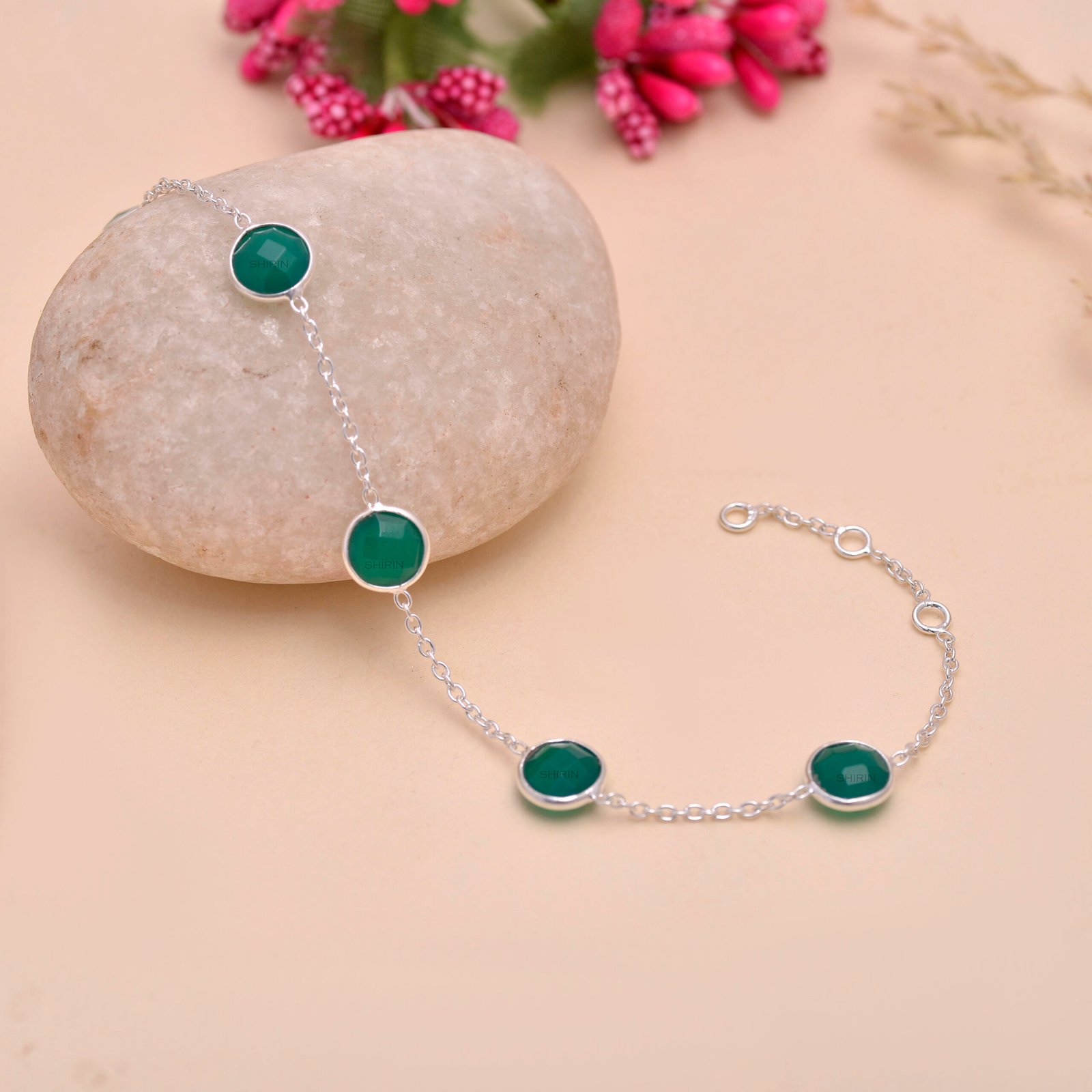 Natural Chalcedony Stone 925 Silver Bracelet - Image 2