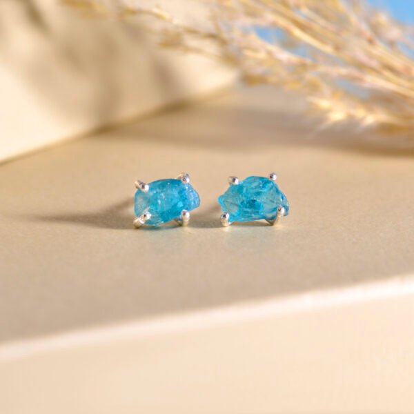 Raw Apatite Stone 925 Silver Studs Earrings - Image 2