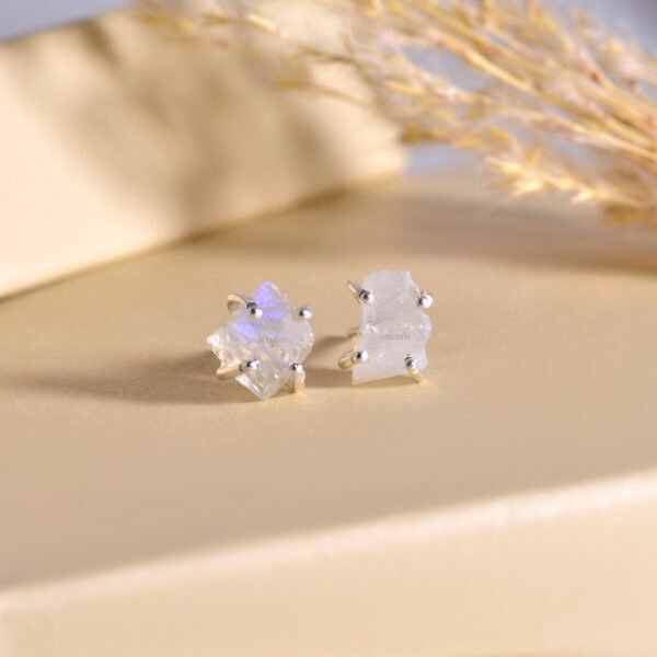 Raw Moonstone 925 Pure Silver Stud Earrings - Image 2