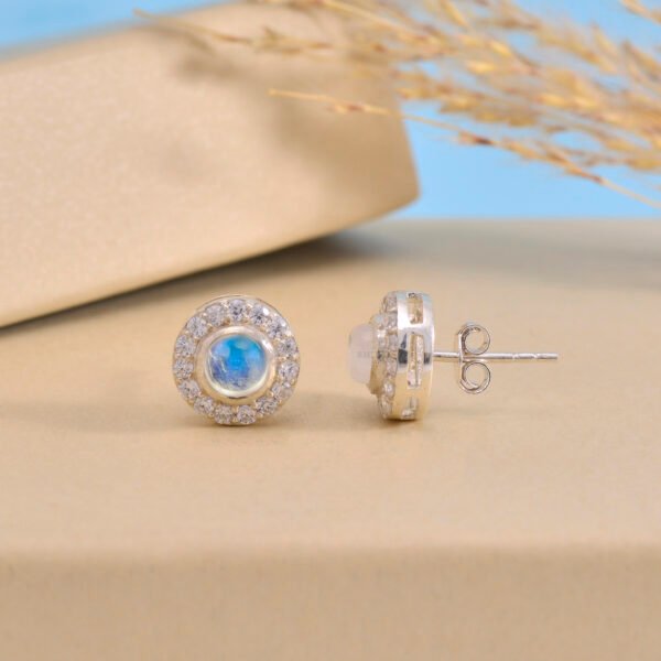 925 Sterling Silver Moonstone & Moissanite Stud Earrings