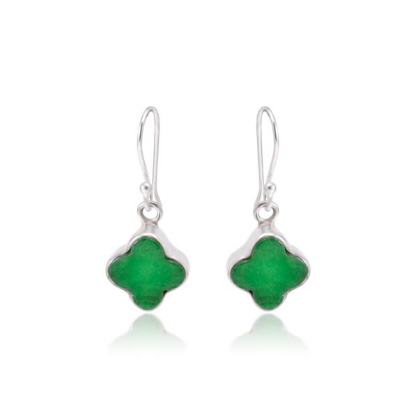 Green Onyx Clover Leaf 925 Pure Silver Dangle Earrings - Image 2