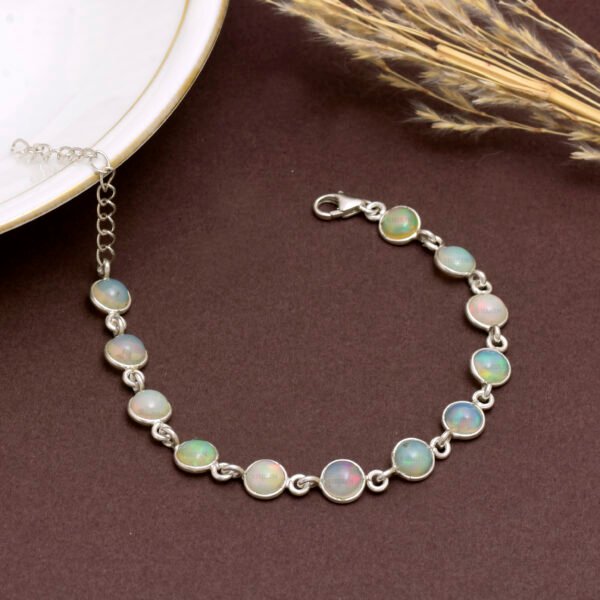 Opal Stone 925 Pure Silver Adjustable Bracelet - Image 2