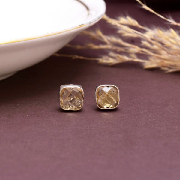 Citrine Clover Leaf 925 Pure Silver Stud Earrings - Image 2