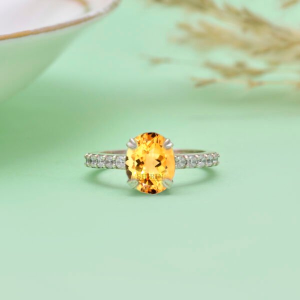 Adjustable Citrine and Moissanite Stone 925 Silver Ring
