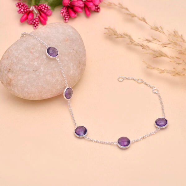 Natural Purple Amethyst Stone 925 Silver Bracelet - Image 2