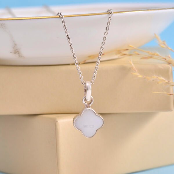 Mother of Pearl Clover Leaf Pendant in 925 Pure Silver - Image 2