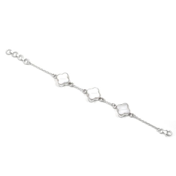 Mother of Pearl 925 Pure Silver Clover Leaf Bracelet - Image 2