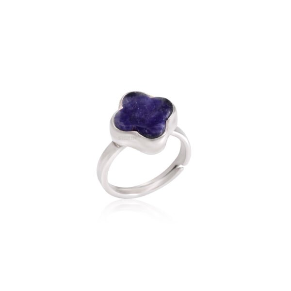 Sodalite Stone Clover Leaf 925 Pure Silver Adjustable Ring - Image 2