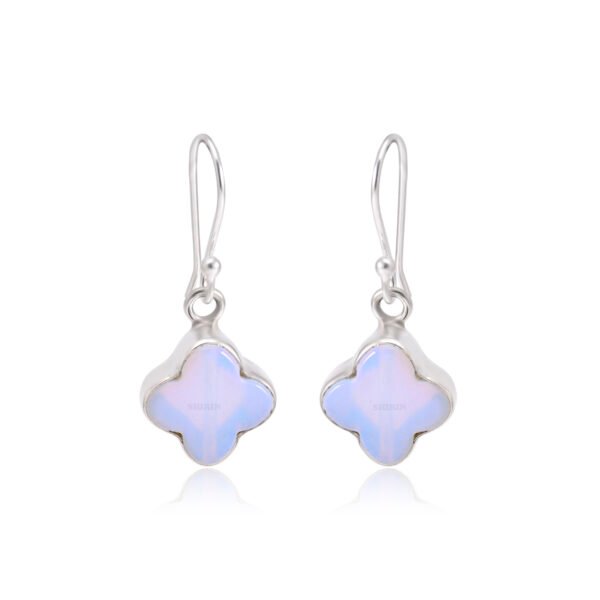 Opalite Stone Clover Leaf 925 Pure Silver  Dangle Earrings - Image 2