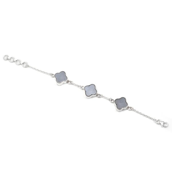 Hematite Stone Clover Leaf 925 Pure Silver Bracelet - Image 2