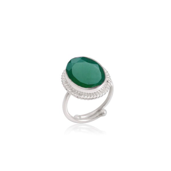 Green Onyx Stone 925 Pure Silver Adjustable Ring - Image 2