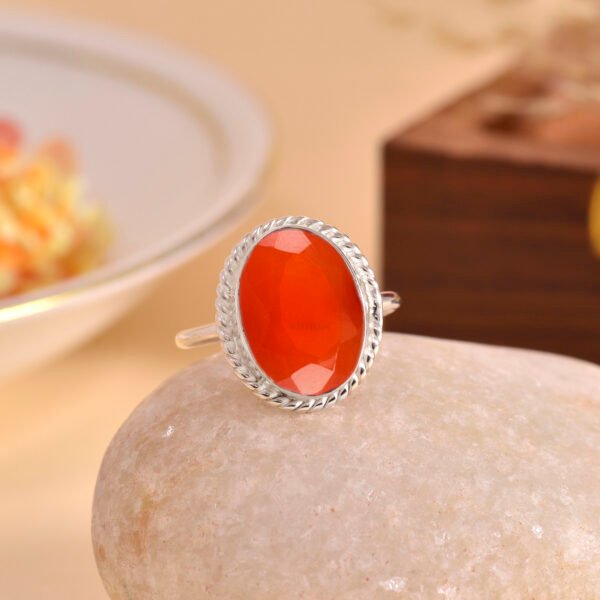 Red Onyx Stone 925 Pure Silver Adjustable Ring