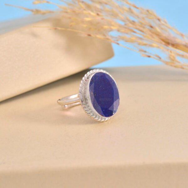 Lapis Lazuli Stone 925 Pure Silver Adjustable Ring - Image 2