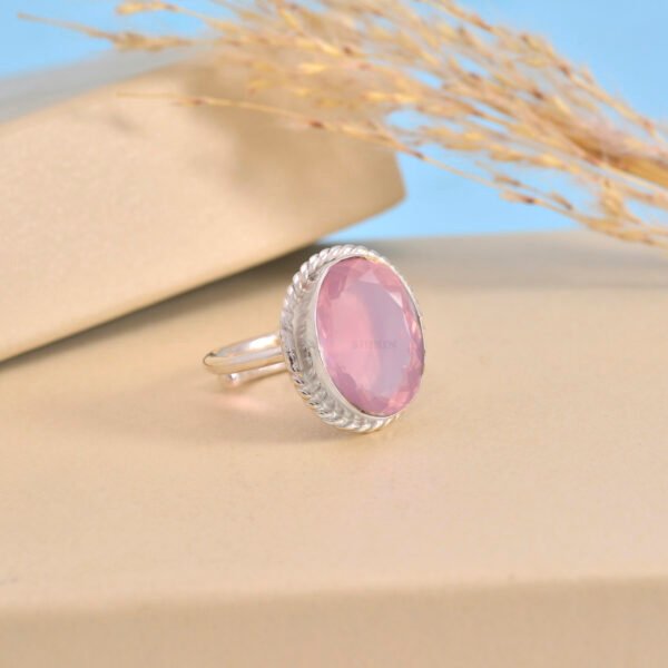 Rose Quartz 925 Pure Silver Adjustable Ring - Image 2