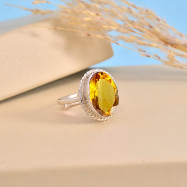 Natural Citrine Stone 925 Pure Silver Adjustable Ring - Image 2
