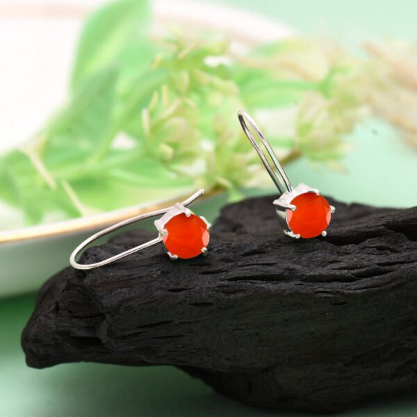 Red Carnelian Stone 925 Pure Silver Dangle Earrings - Image 2