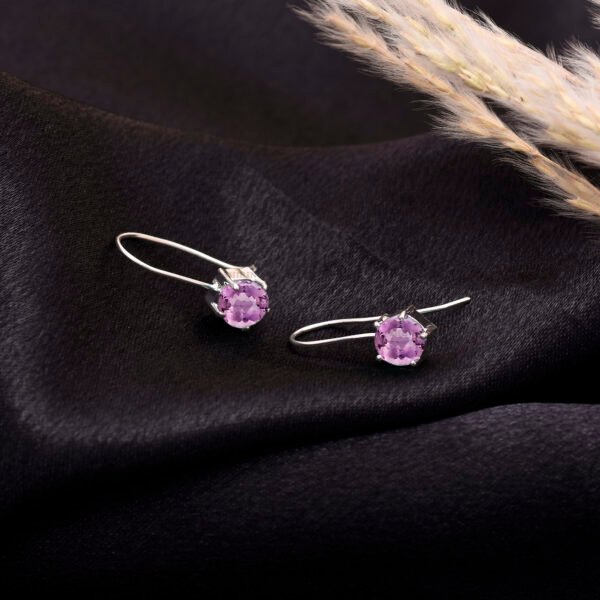 Amethyst Stone 925 Pure Silver Dangle Earrings