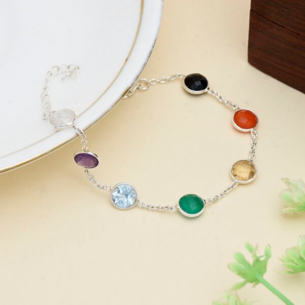 7 Chakra Stone 925 Pure Silver Adjustable Bracelet - Image 2