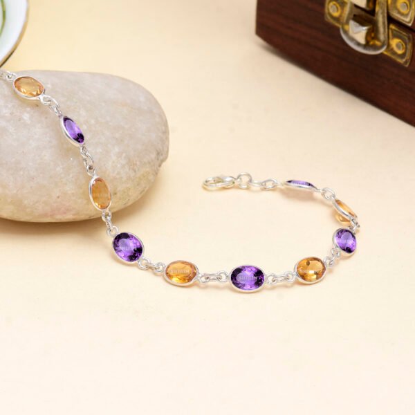 Amethyst & Citrine Combination Bracelet – 925 Pure Silver