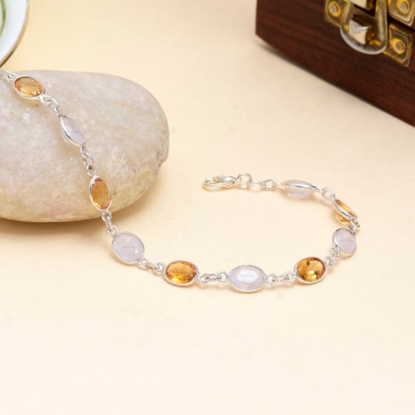 Citrine Moonstone 925 Pure Silver Gemstone Bracelet - Image 2