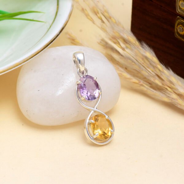 Two-Layer Amethyst & Citrine Pendant in 925 Pure Sterling Silver - Image 2