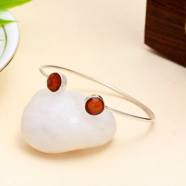 Carnelian Gemstone Two-Sided Open Bangle in 925 Pure Sterling Silver - Image 2