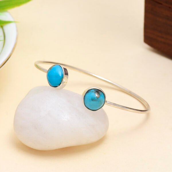 Turquoise Double-Sided Gemstone Bangle in 925 Pure Silver – Open Cuff Design - Image 2