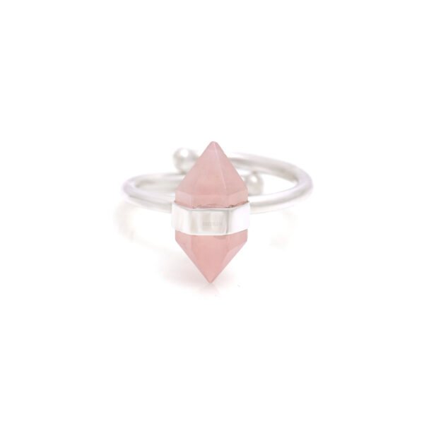 Hexagon Rose Quartz Ring in 925 Pure Silver – Minimal & Elegant Design - Image 2