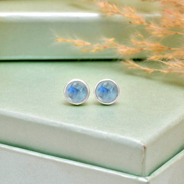 925 Pure Silver Natural Moonstone Studs - Image 2
