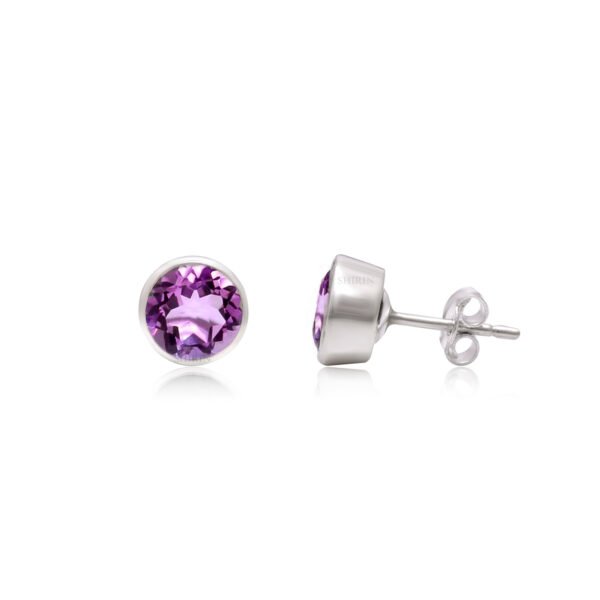 925 Pure Silver Natural Amethyst Stone Studs - Image 3