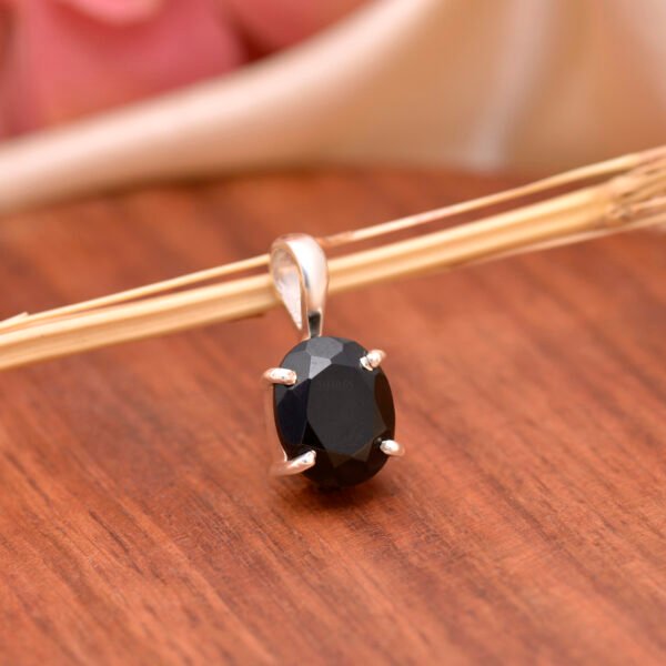 Natural Black Onyx Stone 925 Pure Silver Pendant